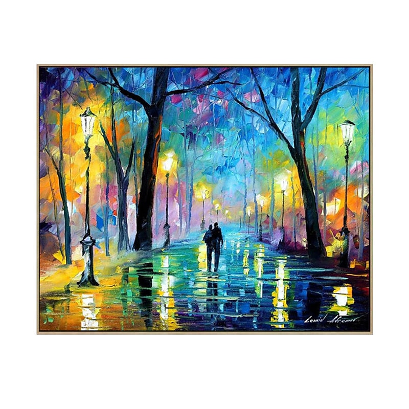 Oil Painting Handmade Hand Painted Wall Art Abstract Blue Tree Night Street Scenery Home Decoration Decor Rolled Canvas No Frame Unstretched3