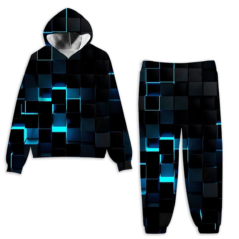Unisex 3D Geometric Gradient Ramp Hoodie & Sweatpants Set Clothing Set Long Sleeve Summer Spring Fall Sports Comfort Kids 3-12 Years 4-13 Years Outdoor Vacation Loose Fit