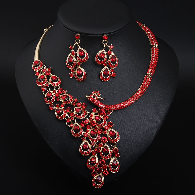Bridal Jewelry Sets 1 set Crystal Rhinestone Alloy 1 Necklace Earrings Women's Statement Colorful Cute Fancy Peacock irregular Jewelry Set For Party Wedding dress to impress4