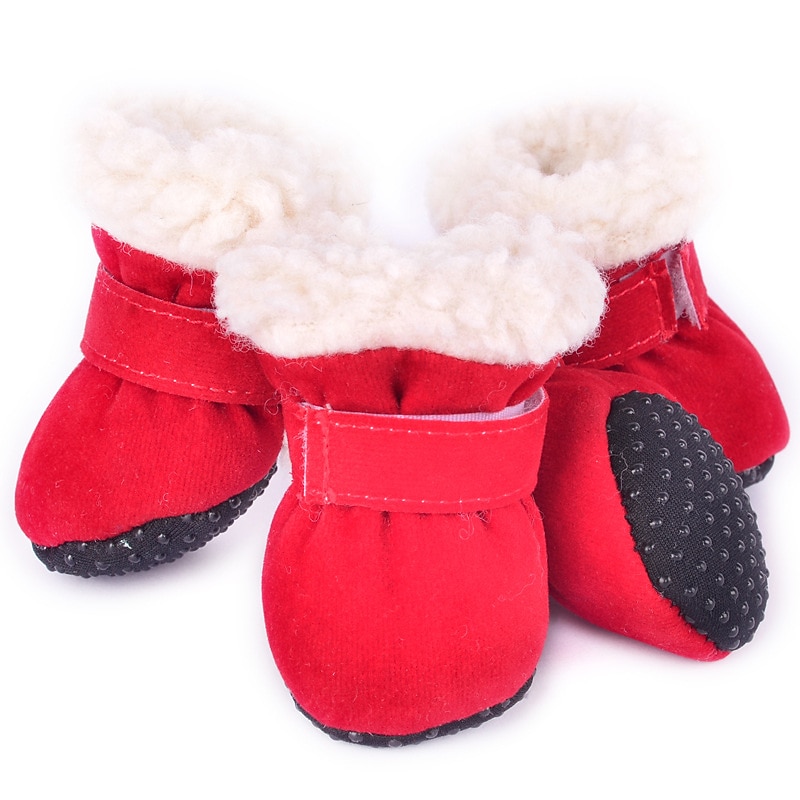 4Pcs Winter Dog Boots, Pet Snow Shoes Thicken Fleece Pet Outdoor Shoes with Anti-Slip Sole for Small Medium Large Dogs3