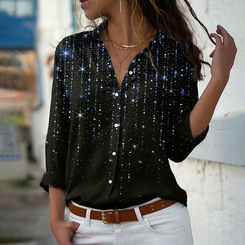 Women's Shirt Button Down Tunic Shirt Collar Long Sleeve Yellow Pink Blue Graphic Print Casual Weekend Streetwear Regular S2