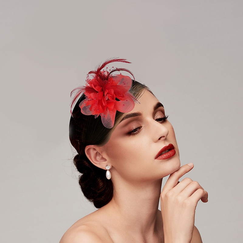 Vintage Style Elegant & Luxurious Tulle / Feathers Fascinators / Hats / Headwear with Floral / Beading 1PC Wedding / Ladies Day / Melbourne Cup Fascinators Race Day Dress2