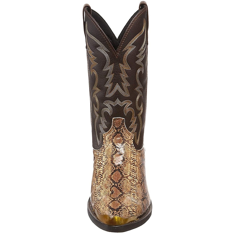 Men's Brown Western Cowboy Boots with Snake Print and Embroidered Design - Stylish and Durable for Outdoor Wear3