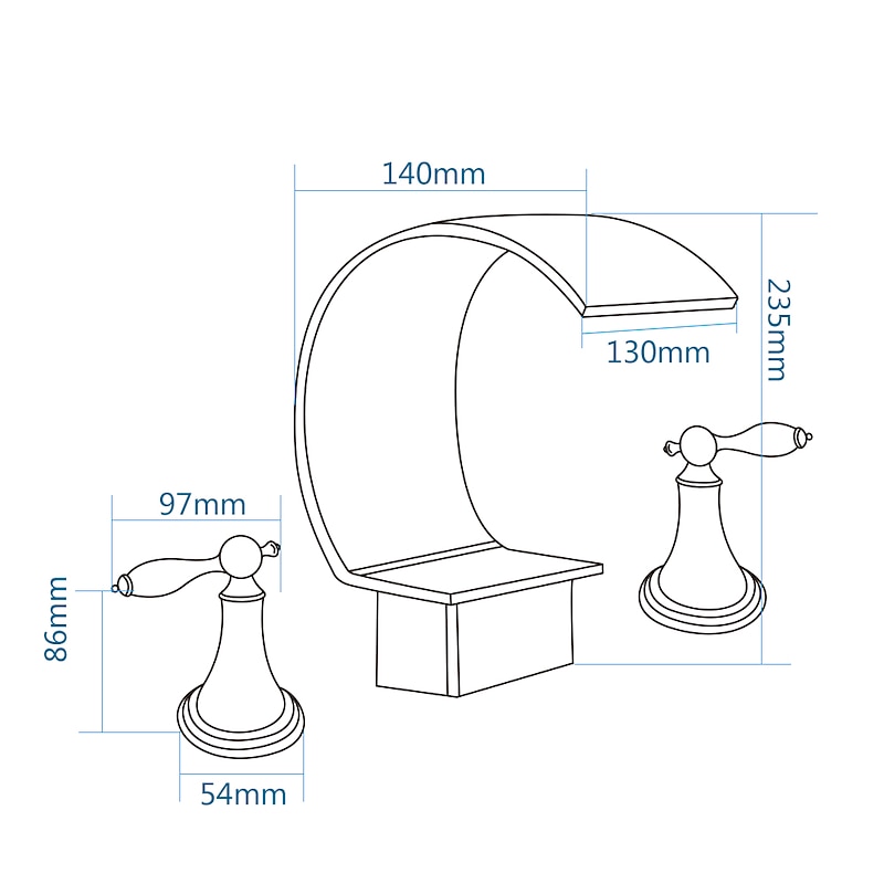 Widespread Bathroom Sink Faucet,Two Handle Three Holes, Brass Waterfall Oil-rubbed Bronze Bath Taps3