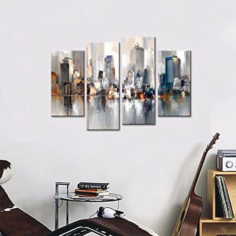 Hand-Painted Canvas Oil Painting Abstract City Landscape For Home Decoration With Frame Ready To Hang With Stretched Frame 9