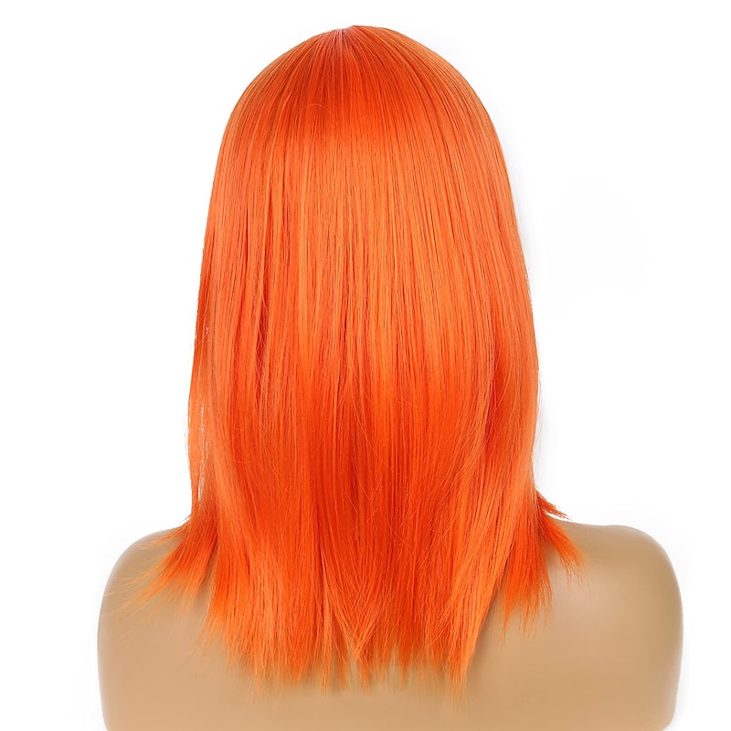 Short Bob Wigs with Bangs Orange Straight Shoulder Length Synthetic Wig for Women Heat Resistant Wig for Party Daily Wear (Orange) Halloween Wigs4