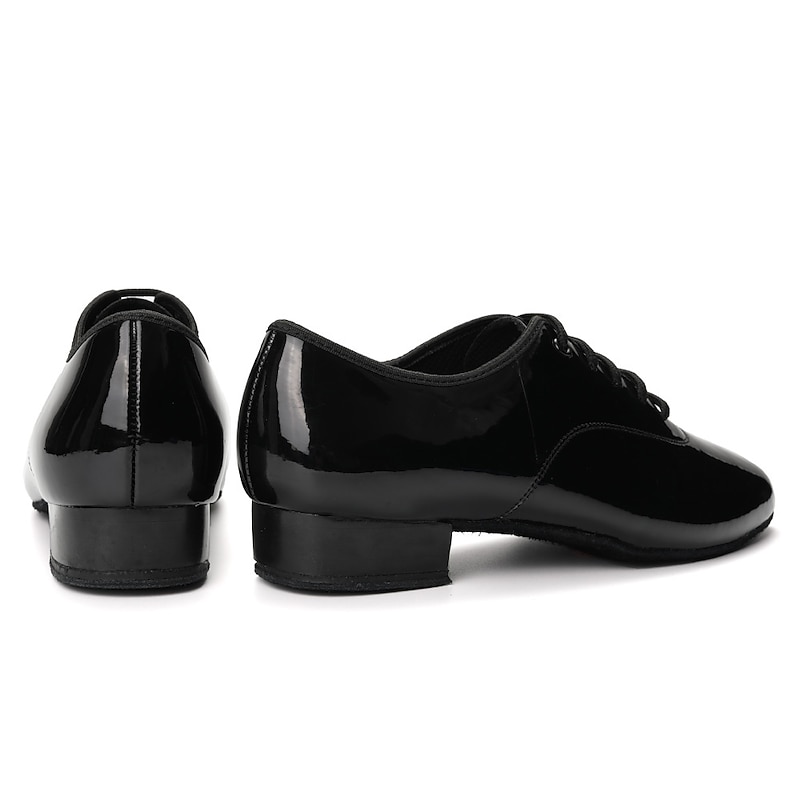 Men's Black Patent Leather Ballroom Dance Shoes – Lace-Up Design with Suede Sole for Smooth Performance2