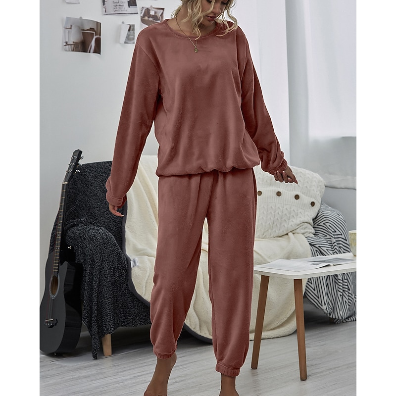 Women's Pink Fleece Pajamas Nighty Pjs Sets 2 Pieces Pure Color Sport Simple Comfort Party Home Street Warm Gift Long Sleeve Hoodie Pant Elastic Waistband Winter Fall Home Outfits4