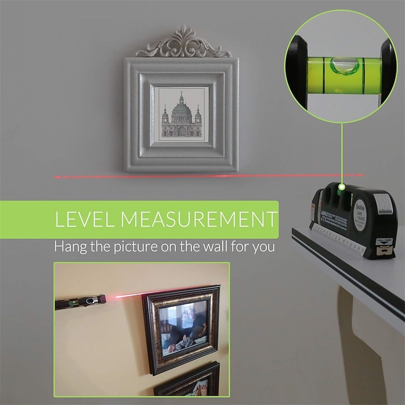 Multipurpose Laser Level Laser Line 8 Feet Measure Tape Ruler Adjusted Standard and Metric Rulers for Hanging Pictures2