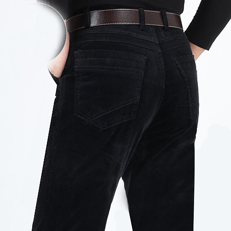 Men's Dress Pants Corduroy Pants Winter Pants Trousers Pocket Plain Warm Breathable Full Length Wedding Business Casual Casual Trousers Black Brown Micro-elastic3