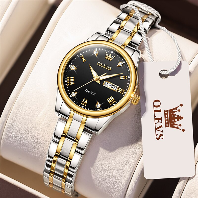 OLEVS Quartz Watch for Women Luxury Casual Fashion Wristwatch Waterproof Noctilucent Calendar Titanium Alloy Stainless Steel Watch