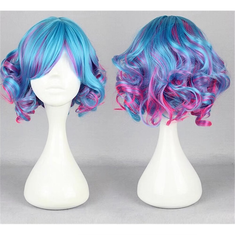Kadiya Cosplay Wig Short Curly Colorful Lolita Zipper Cosplay  Party Hair Halloween Wigs2