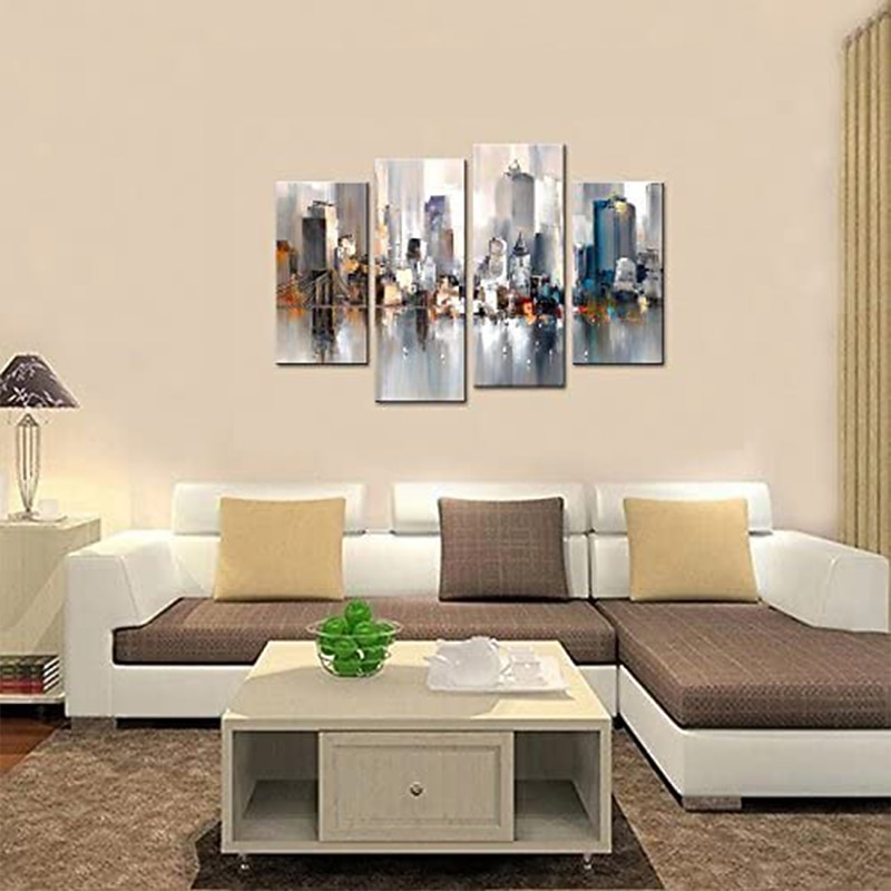 Hand-Painted Canvas Oil Painting Abstract City Landscape For Home Decoration With Frame Ready To Hang With Stretched Frame 7