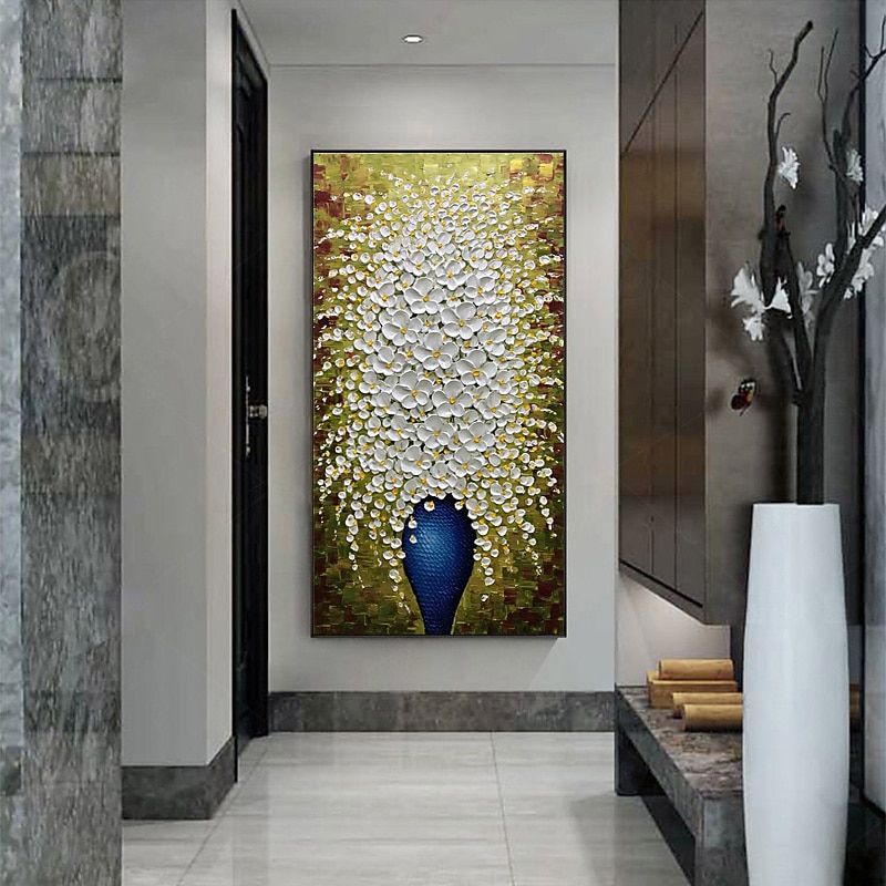 Oil Painting 100% Handmade Hand Painted Wall Art On Canvas Modern Palette Knife Painting White Plum Floral Home Decoration Decor Rolled Canvas No Frame Unstretched