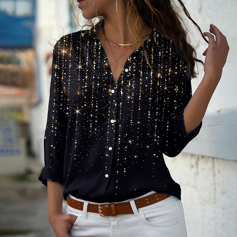 Women's Shirt Button Down Tunic Shirt Collar Long Sleeve Yellow Pink Blue Graphic Print Casual Weekend Streetwear Regular S