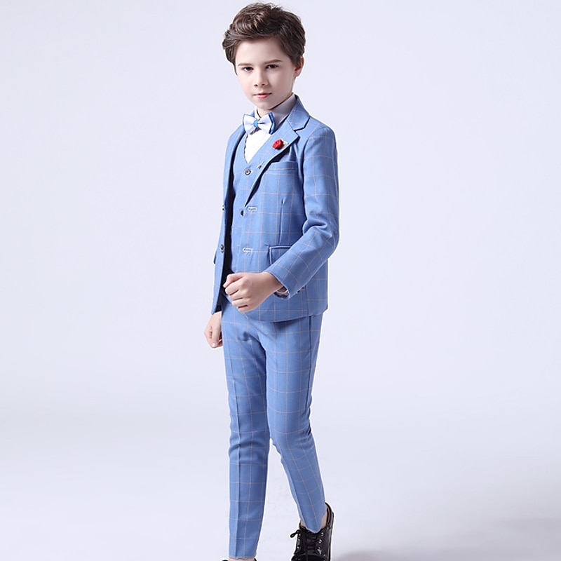 3 Pieces Ring Bearer Suit Boys' Kids Suit Formal Suit Suit & Blazer Formal Set Tank & Pants Party Special Occasion Basic Gentle Plaid Black Light Blue Cotton3