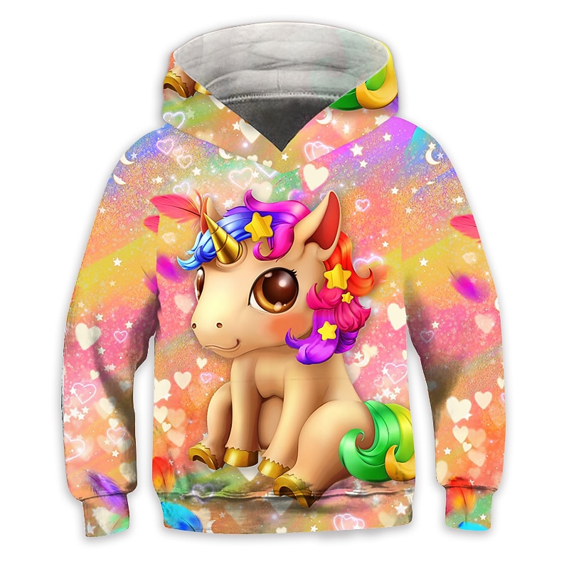 Girls' 3D Galaxy Unicorn Hoodie Long Sleeve 3D Print Spring Fall Winter Active Streetwear Kids 3-12 Years Outdoor Daily4