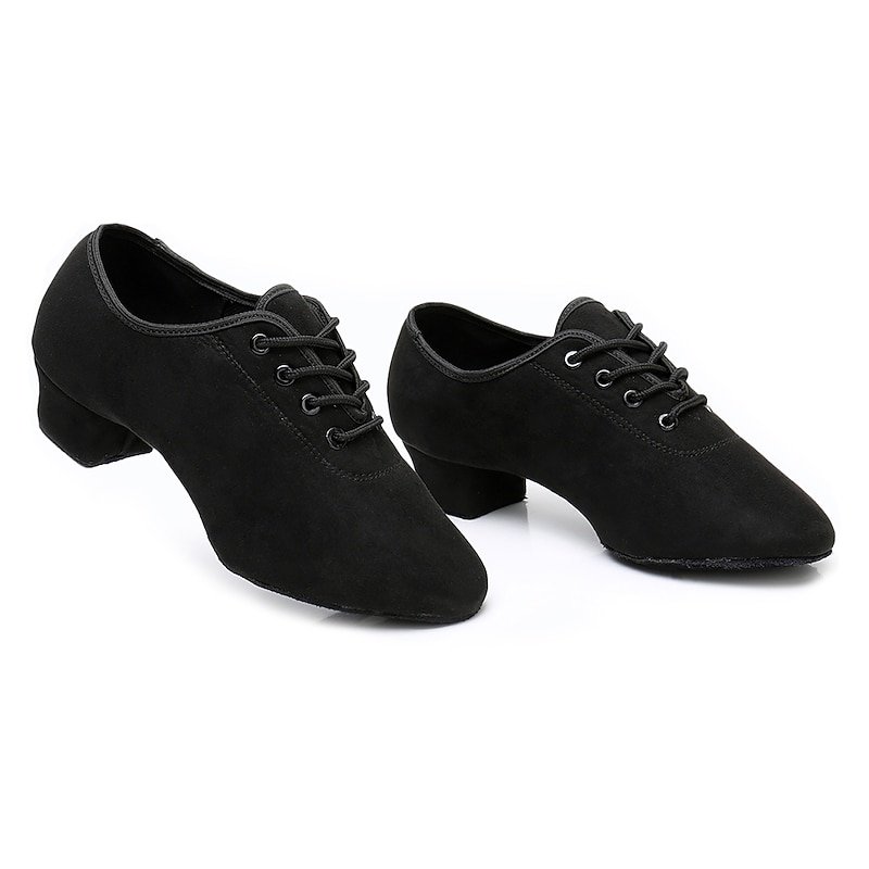 Women's Suede Lace-Up Dance Shoes with Soft Suede Sole – Comfortable Low Heel Ballroom Shoes for Professional and Practice Use3