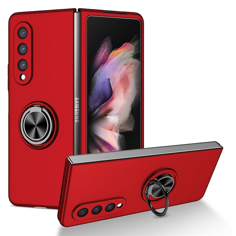Phone Case For Samsung Galaxy Z Fold 7 Z Fold 6 Z Fold 5 Z Fold 4 Z Fold 3 Full Body Case Flip Ring Holder Dustproof Solid Colored TPU