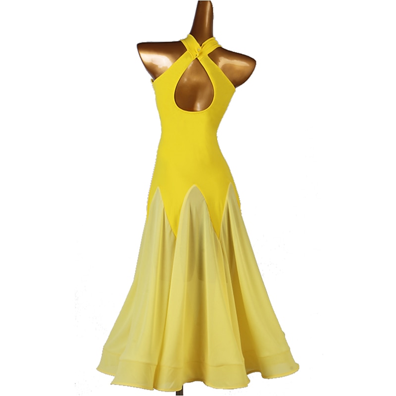 Ballroom Dance Dress Splicing Women's Training Sleeveless Chinlon Chiffon4