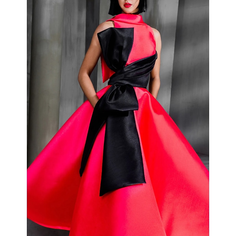 Ball Gown Prom Dresses Elegant Dress Wedding Guest Prom Ankle Length Sleeveless High Neck Satin with Bow(s) Dresses2