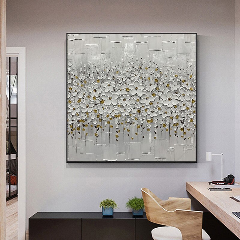 Handmade Oil Painting Canvas Wall Art Decoration Palette Knife Painting White Flowers for Home Decor Rolled Frameless Unstretched Painting2