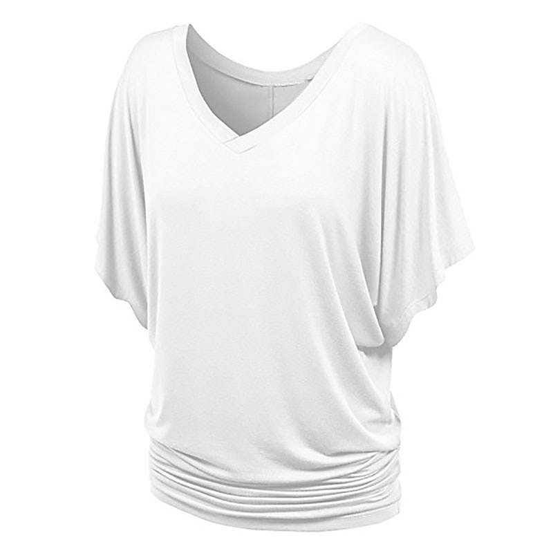 Women's Plus Size T Shirt Burgundy Tee Streetwear Casual Preppy Ruched Batwing Sleeve Half Sleeve Regular Tops V Neck Daily Going out Weekend Black White Yellow Pink Wine Summer Spring2