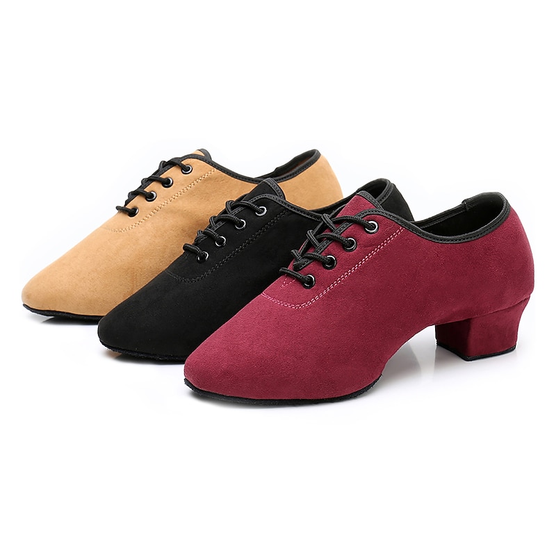 Women's Suede Lace-Up Dance Shoes with Soft Suede Sole – Comfortable Low Heel Ballroom Shoes for Professional and Practice Use