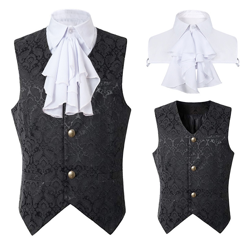 Elegant Retro Vintage Victorian Vest Fake Collars Normal Prince Aristocrat Slim Fit Jacquard V Neck Fancy Dress Men's Carnival New Year Masquerade Queen's Platinum Jubilee 2022 Elizabeth 70 Years3