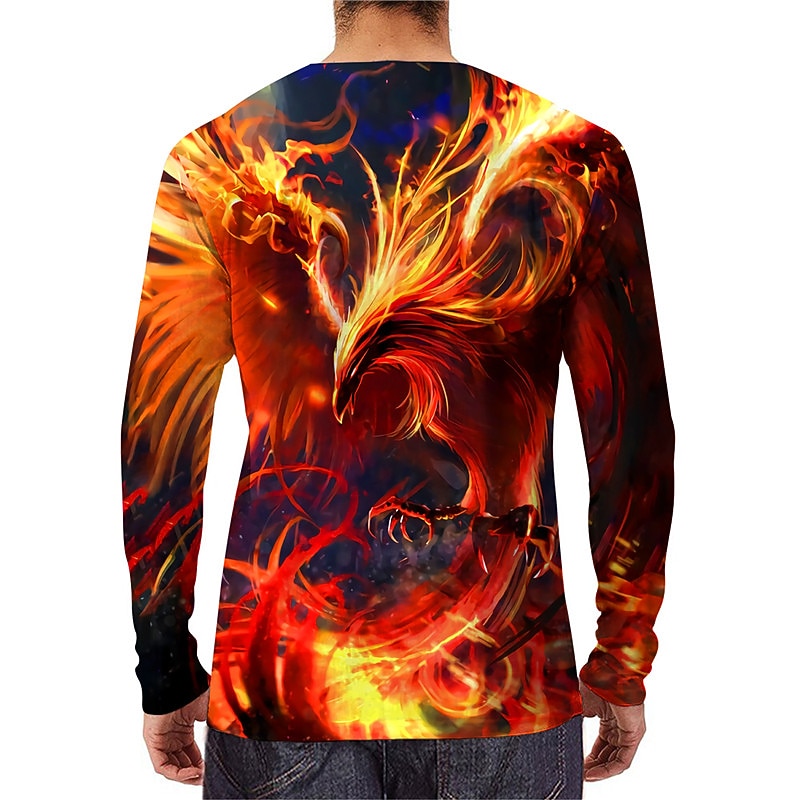 Men's Graphic Prints Phoenix T Shirt Long Sleeve T shirt 3D Print Crew Neck Shirt Designer Casual Big and Tall Daily Holiday White Light Green Red Spring &  Fall Clothing Apparel S M L XL XXL 3XL 4XL2