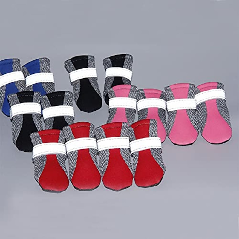 4Pcs Pet Dog Shoes Non-Slip Soft Sole Breathable Mesh Adjustable Straps Boots Dog Boots for Small Medium Large Dogs - Black S4