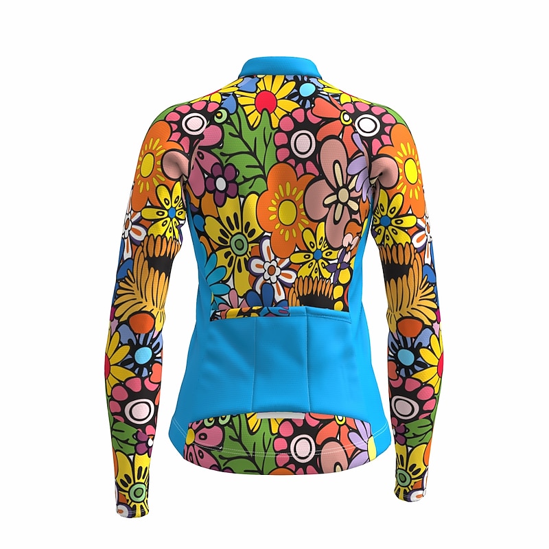 Women's Cycling Jersey Rainbow Floral Botanical LGBT Long Sleeve Bike Jersey Top with 3 Rear Pockets Mountain Bike MTB Road Bike Cycling Quick Dry Reflective Strips Back Pocket Moisture Wicking Sports3