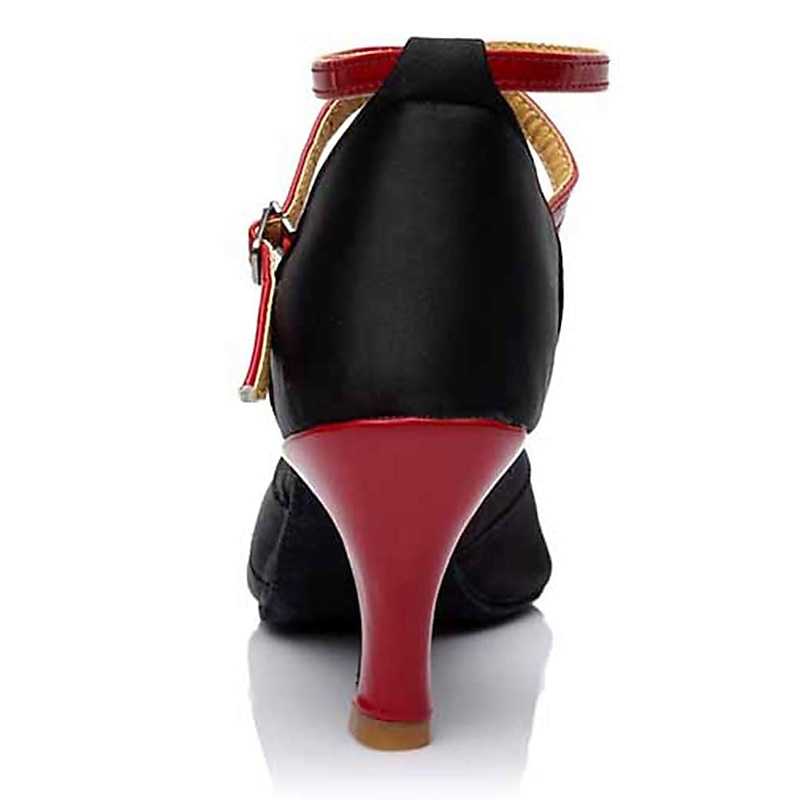 Women's Black Red Latin Dance Shoes, Peep - Toe High - Heel Dance Sandals with Ankle Strap for Stylish Performances2