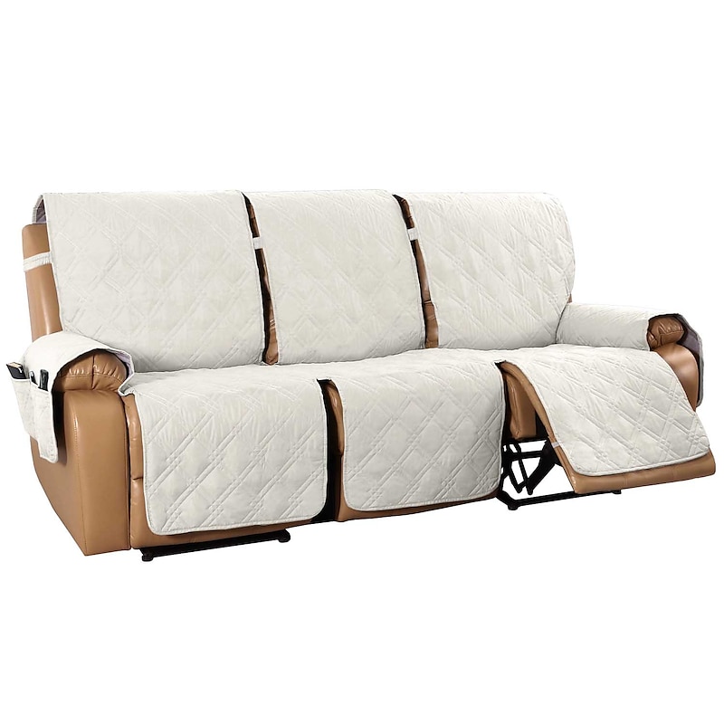 3 Seater Anti-Slip Reclining Couch Covers fit Leather Recliner Sofa Water Resistant Anti-Scratch Couch Cover for Double Recliner Split Sofa Cover for Each Seat Furniture Protector with Elastic Straps 10