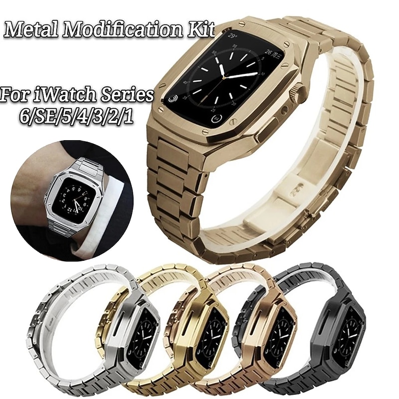 Link Bracelet Compatible with Apple Watch band 40mm 41mm 44mm 45mm with Case Men Butterfly Buckle Stainless Steel Strap Replacement Wristband for iwatch Series 9 8 7 6 5 4 SE