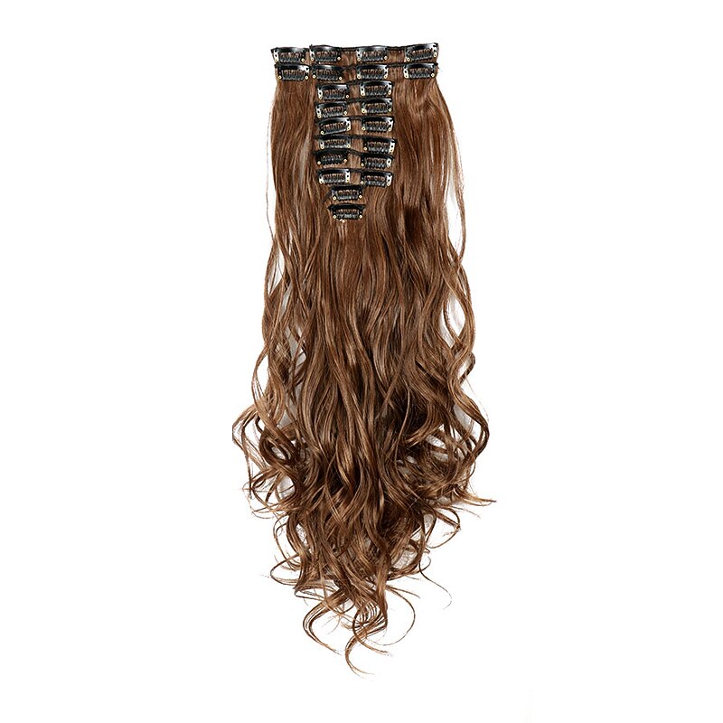 12pcs/set Long Wavy Hair Extensions Synthetic Clip In Hair Extensions Ombre Honey Blonde Dark Brown Thick Hairpieces2