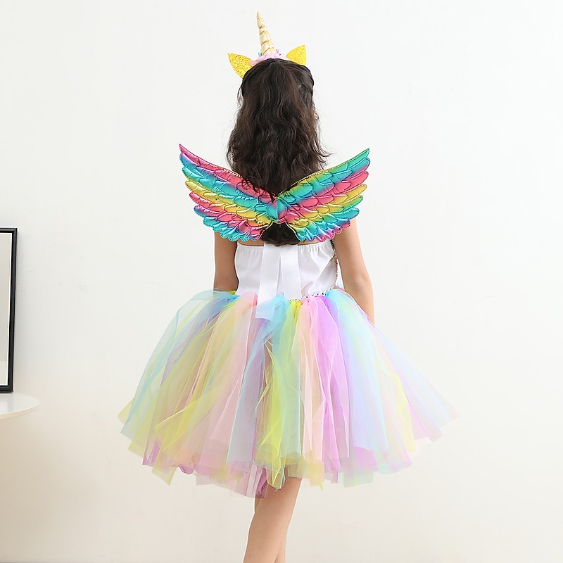 Kids Girls' Dress Rainbow Colorful Party Tutu Dresses Photography Sequins Halter Cute Princess Tulle 2-8 Years Silver Purple Gold4