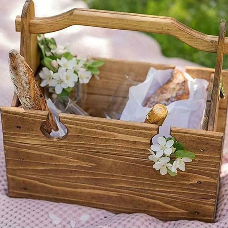 Wooden Outdoor Folding Picnic Basket Table,Portable Wooden Outdoor Picnic Wine Table Folding Beach Table Snack Cheese Tray, For Picnic Outdoor On The Beach Park Or Indoor3