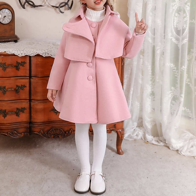 Girls' 3D Plain Coat Long Sleeve Fall Winter Cute Adorable Kids 3-12 Years Daily Regular Fit