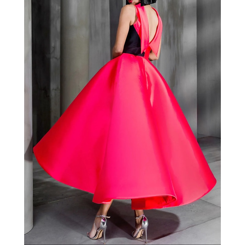 Ball Gown Prom Dresses Elegant Dress Wedding Guest Prom Ankle Length Sleeveless High Neck Satin with Bow(s) Dresses3