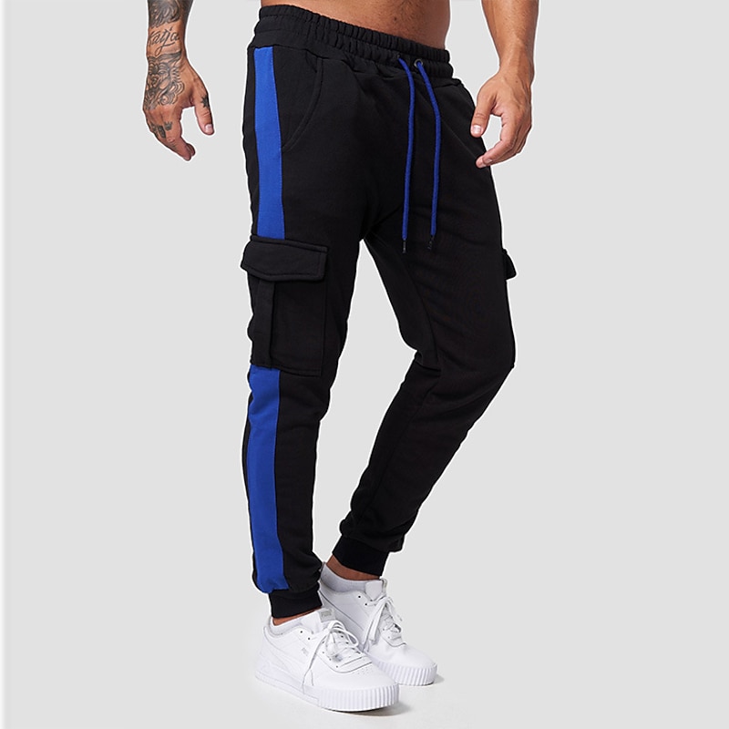 Men's Sweatpants Joggers Drawstring Pocket High Waist Bottoms Athletic Winter Running Walking Jogging Breathable Quick Dry Moisture Wicking Normal Sport Color Block Activewear Black+Gray Black Red 6