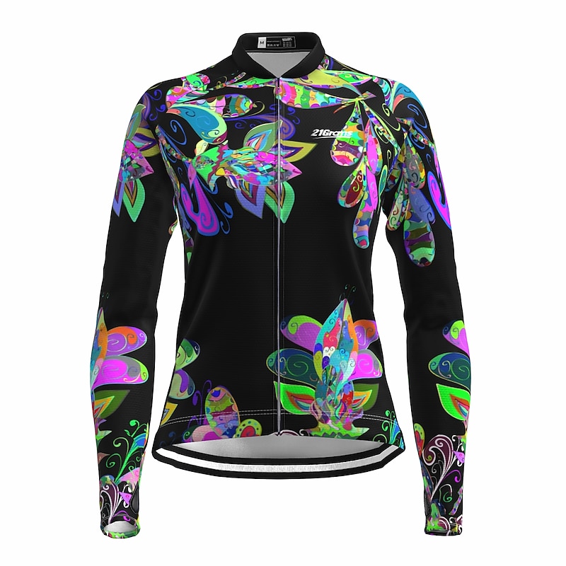 Women's Cycling Jersey Floral Botanical Long Sleeve Bike Top with 3 Rear Pockets Mountain Bike MTB Road Bike Cycling Quick Dry Reflective Strips Back Pocket Moisture Wicking Sports Black Yellow Red2