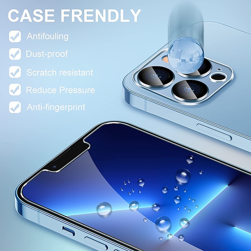 [2+2Pack] Screen Protector + Camera Lens Protector For Apple iPhone 16 Pro Max Plus iPhone 16 iPhone 15 Pro Max Plus iPhone 14 Pro Max iPhone 13 Tempered Glass 9H Hardness Anti-Fingerprint High2