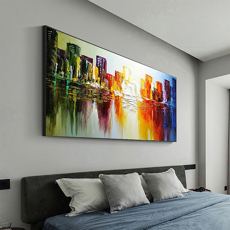 Handmade Oil Painting Canvas Wall Art Decoration Abstract Landscape  Painting Color Architecture for Home Decor Rolled Frameless Unstretched Painting3