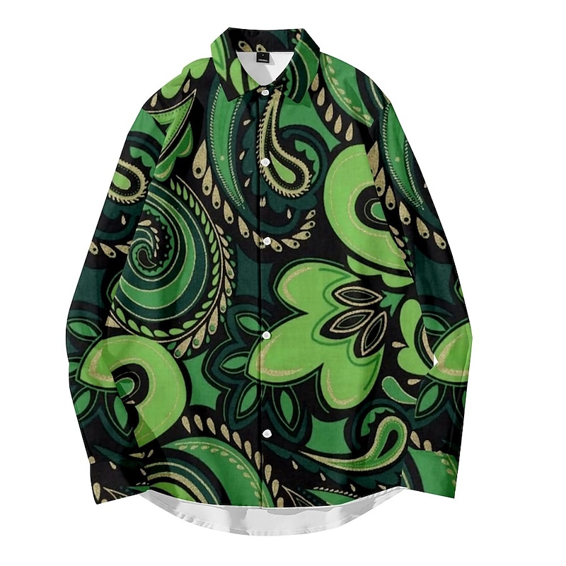 Men's Leaves Clock Shirt Button Up Shirt Vintage Designer Ethnic Style Daily Holiday Going out Spring, Fall, Winter, Summer Turndown 3D Print 21031 19014C gold c0018 19014C black c0015 12