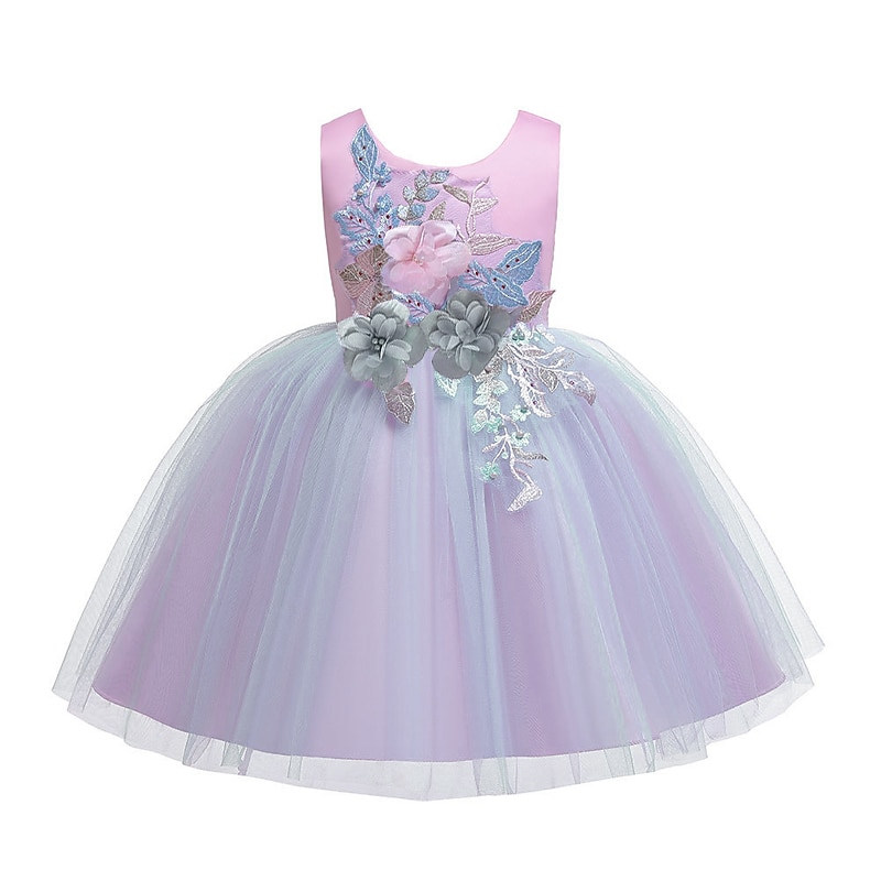 Kids Girls' Dress Lace Floral Party Blue Purple Blushing Pink Cotton Elegant Colorful Dresses All Seasons 3-12 Years3