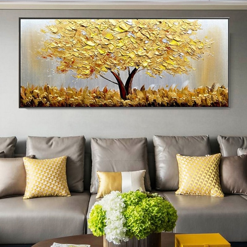 Handmade Oil Painting Canvas Wall Art Decoration Abstract Plant  Painting Golden Tree for Home Decor Rolled Frameless Unstretched Painting4