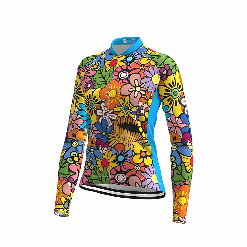 Women's Cycling Jersey Rainbow Floral Botanical LGBT Long Sleeve Bike Jersey Top with 3 Rear Pockets Mountain Bike MTB Road Bike Cycling Quick Dry Reflective Strips Back Pocket Moisture Wicking Sports4