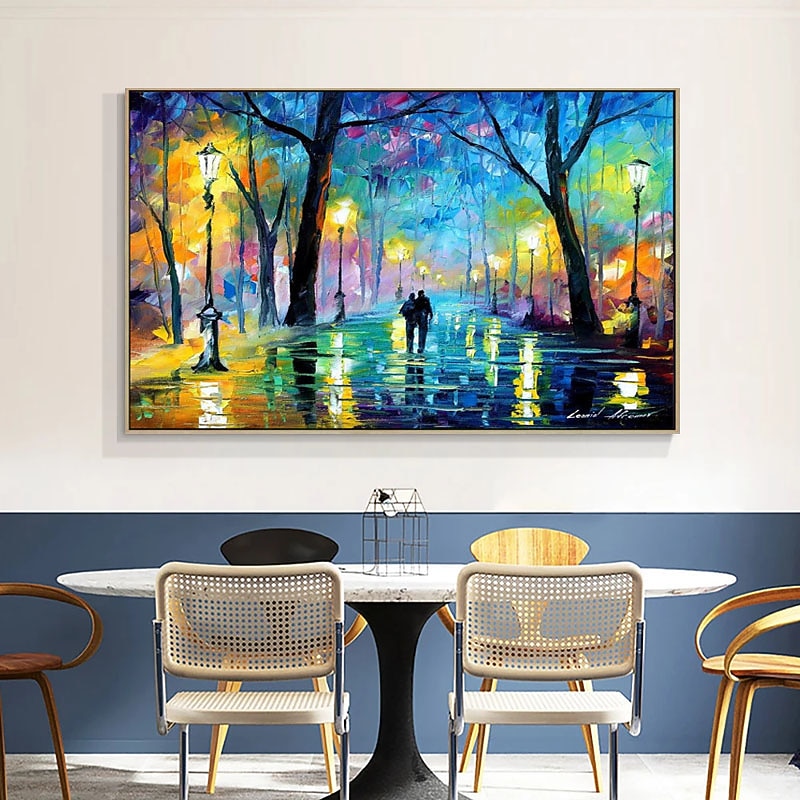Oil Painting Handmade Hand Painted Wall Art Abstract Blue Tree Night Street Scenery Home Decoration Decor Rolled Canvas No Frame Unstretched