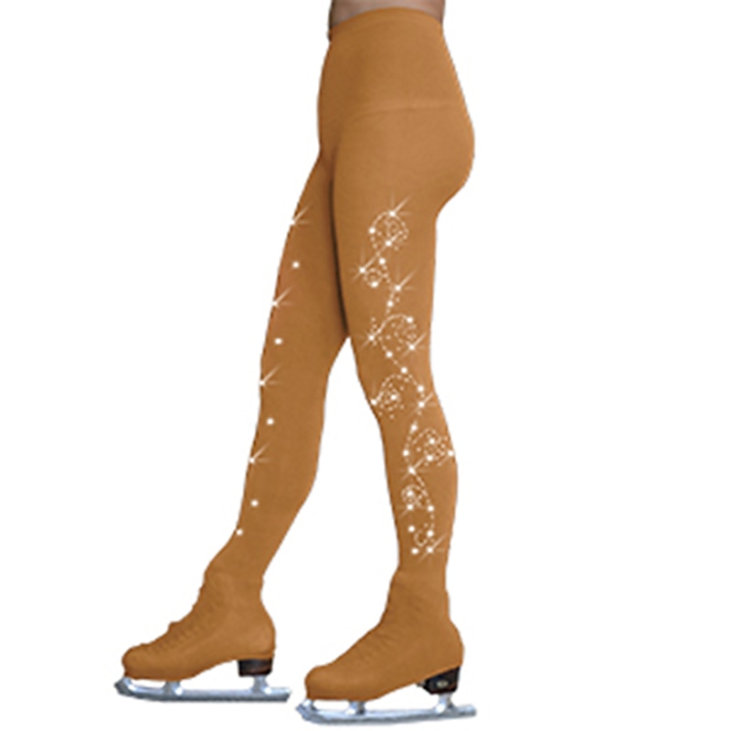 Over The Boot Figure Skating Tights Women's Girls' Ice Skating Tights Outfits Dusty Rose Khaki Fleece Spandex High Elasticity Training Competition Skating Wear Thermal Warm Handmade Crystal2